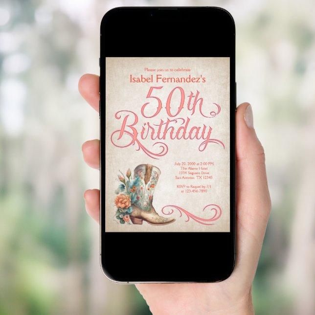 Country Western Boots 50th Birthday Invitation (Front Digital)