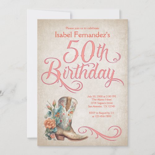Country Western Boots 50th Birthday Invitation