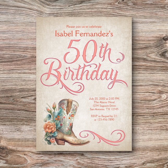 Country Western Boots 50th Birthday Invitation (Creator Uploaded)