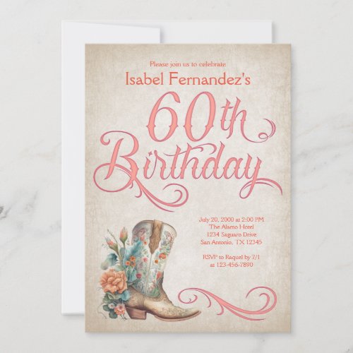 Country Western Boots 60th Birthday Invitation