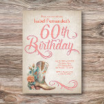 Country Western Boots 60th Birthday Invitation<br><div class="desc">Kick up your bootheels for a great girls' night with this country western birthday invitation! Features a gorgeous cowgirl boot and florals, along with vintage calligraphy. Perfect for your favorite cowgirl or country music fan on her 60th birthday. Order your printed invitations and party supplies or download your digital invitations...</div>
