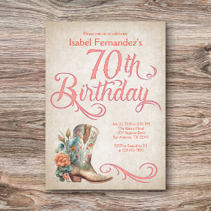 Country Western Boots 70th Birthday Invitation