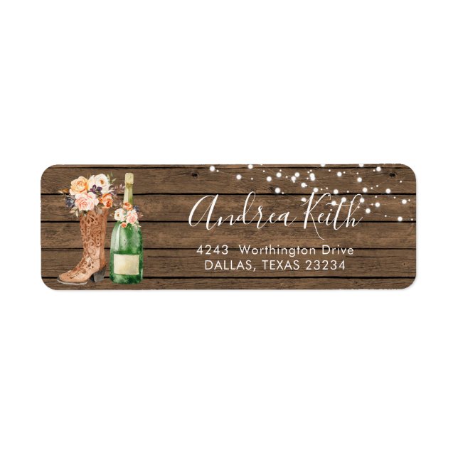 Country Western Boots and Bubbly Address Label (Front)