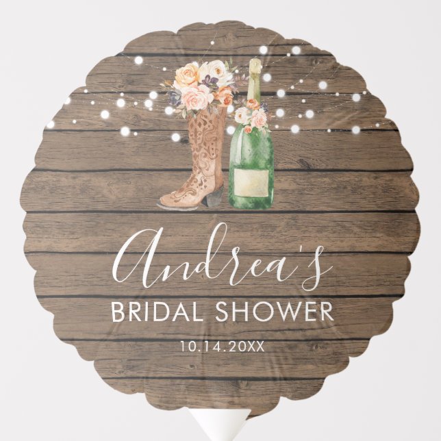Country Western Boots and Bubbly Bridal Shower Balloon (Front)