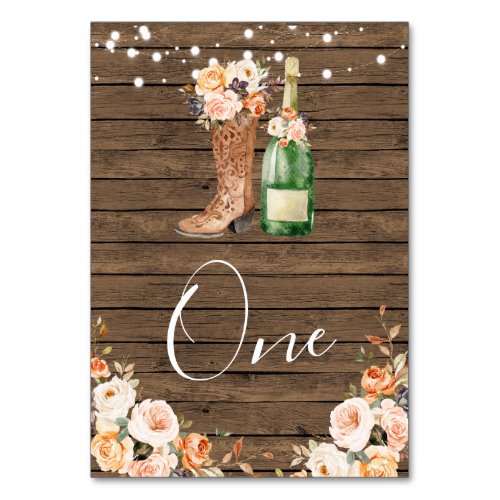 Country Western Boots and Bubbly Large Banner Table Number