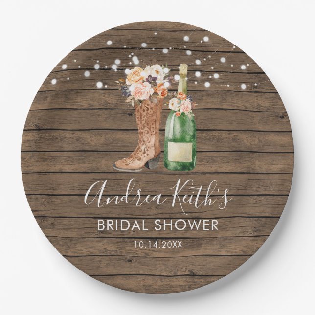 Country Western Boots and Bubbly Paper Plate (Front)