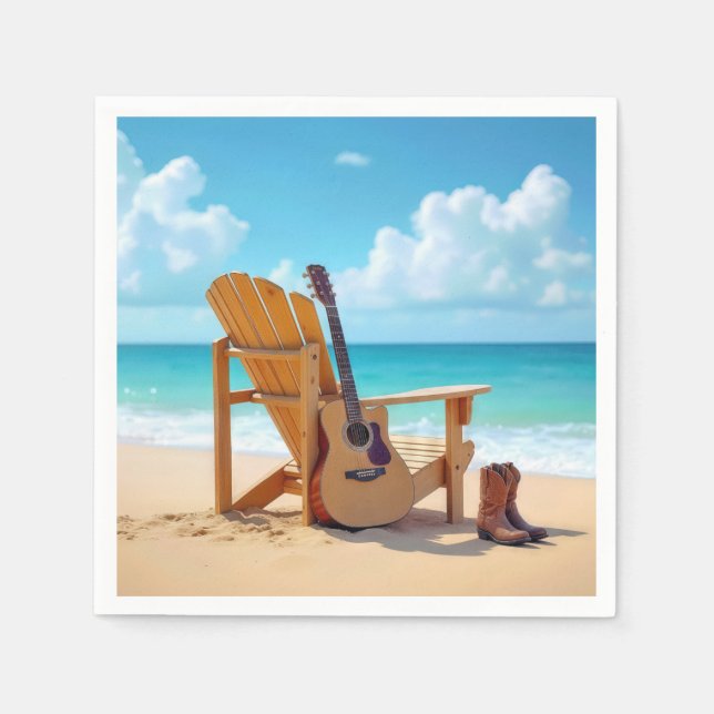 Country Western Boots At the Seashore With Guitar Napkins (Front)
