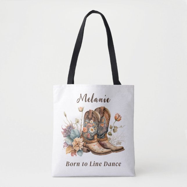 Country Western Boots Flowers Line Dance Tote (Front)