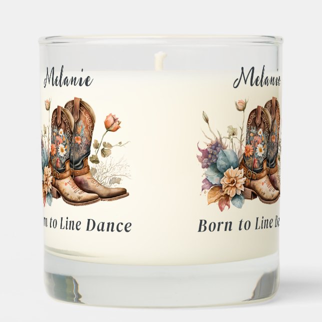Country Western Boots Flowers Scented Jar Candle (Front)