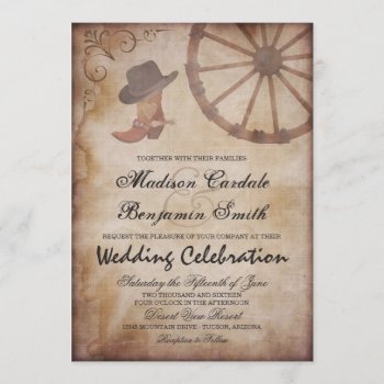 Country Western Boots Wagon Wheel Wedding Invite by RusticCountryWedding at Zazzle
