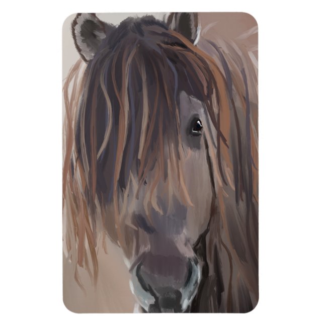 Country Western Brown Horse with Messy Hair | Fun Magnet (Vertical)
