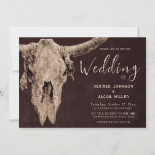 Country Western Brown Rodeo Bull Skull Invitation