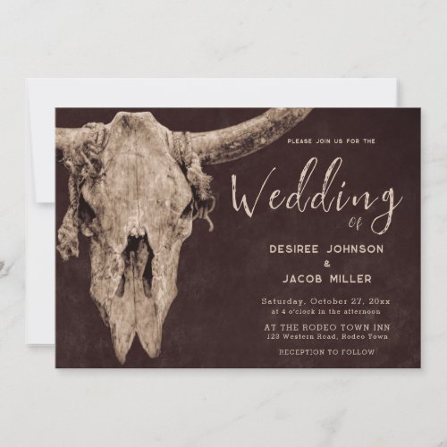 Country Western Brown Rodeo Bull Skull Invitation