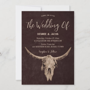 Country Western Brown Rustic Bull Skull Invitation