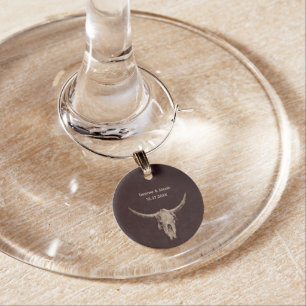 Country Western Brown Rustic Bull Skull Wine Charm