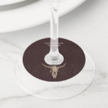 Country Western Brown Rustic Bull Skull Wine Glass Tag