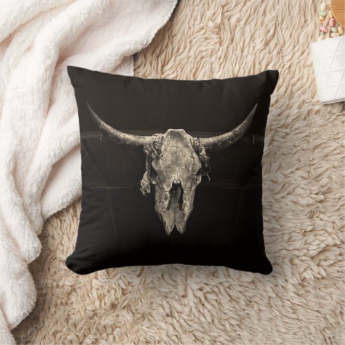 Country Western Bull Skull Rustic Vintage Antique Throw Pillow