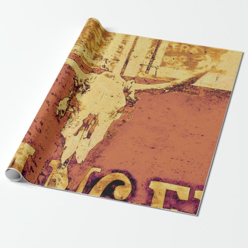 Country Western Bull Skull Yellow Brown Vintage Wrapping Paper