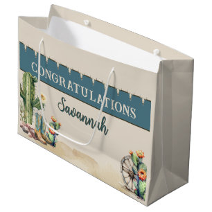 Country Western Cactus Boots Personalized Large Gift Bag