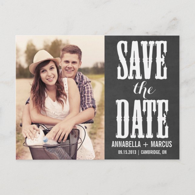 Country Western Chalkboard Save the Date Postcard (Front)