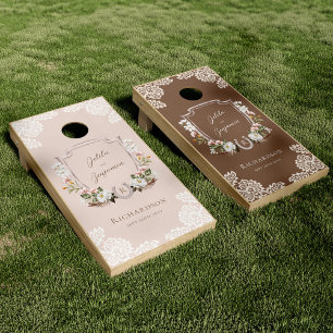 Country Western Chic Floral Crest Monogram Wedding Cornhole Set