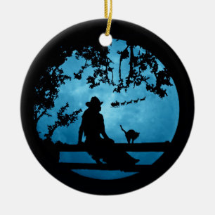 Country Western Christmas Cowgirl and Santa Fun Ceramic Ornament