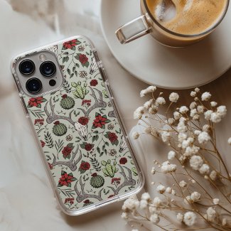 Country Western Christmas Floral Deer Head Skull