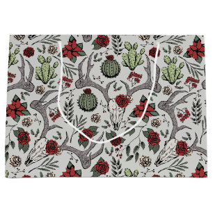 Country Western Christmas Floral Reindeer Skull Large Gift Bag