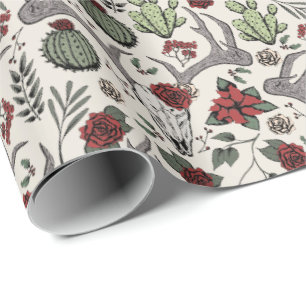 Country Western Christmas Floral Reindeer Skull Wrapping Paper