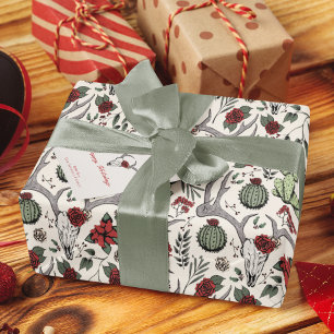 Country Western Christmas Floral Reindeer Skull Wrapping Paper