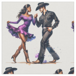 Country Western Couple Dancing Fabric