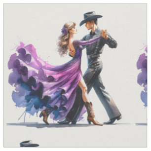 Country Western Couple Dancing Fabric