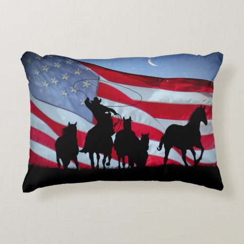 Country Western Cowboy American Flag Decor Accent Pillow