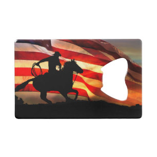 Country Western Cowboy and Flag Credit Card Bottle Opener