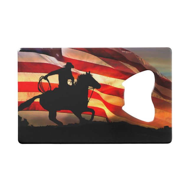 Country Western Cowboy and Flag Credit Card Bottle Opener (Front (Horizontal))
