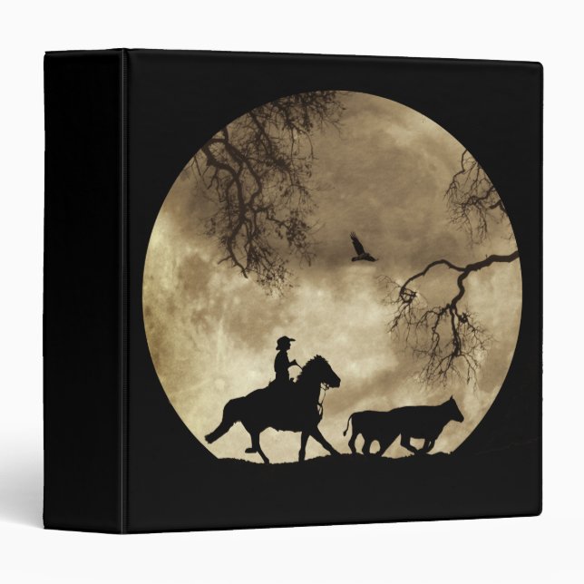 Country Western Cowboy and Full Moon 3 Ring Binder (Front/Spine)