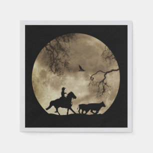 Country Western Cowboy and Horse in Moonlight Napkins
