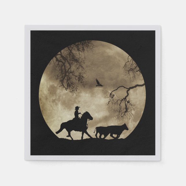 Country Western Cowboy and Horse in Moonlight Napkins (Front)