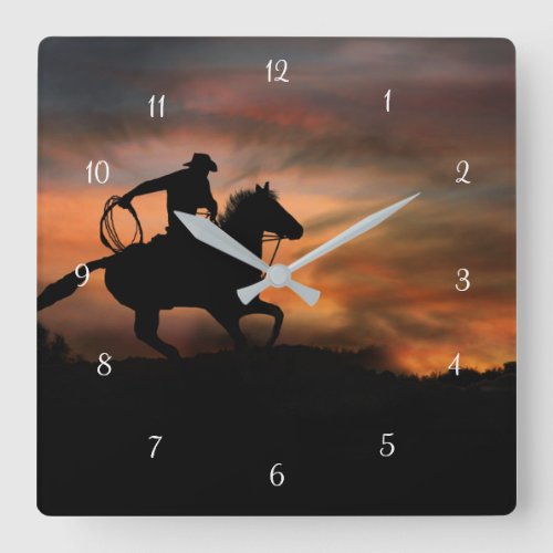 Country Western Cowboy and Horse Square Wall Clock