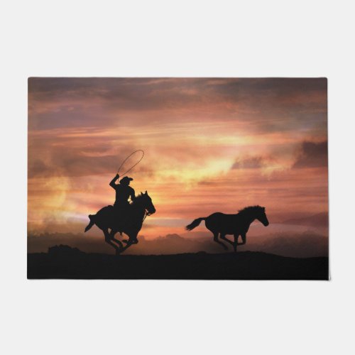 Country Western Cowboy and Horses Doormat