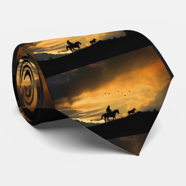 Country Western Cowboy and Steer Neck Tie (Rolled)
