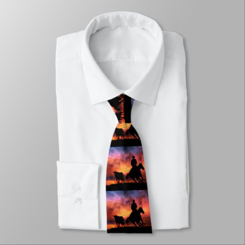 Country Western Cowboy and Steer Neck Tie