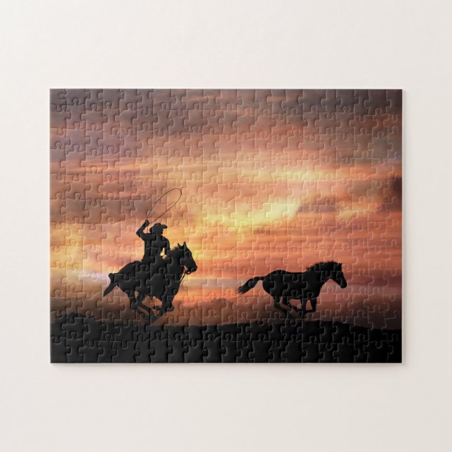 Country Western Cowboy and Wild Horse Jigsaw Puzzle (Horizontal)