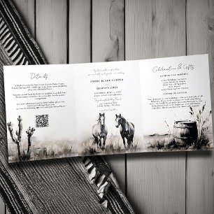 Country Western Cowboy Art Sketch All One Wedding Tri-Fold Invitation