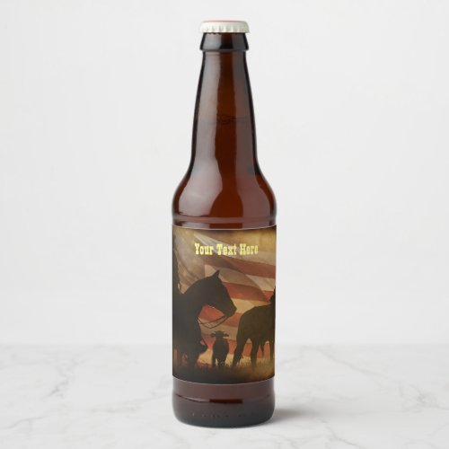 Country Western Cowboy Beer Bottle Label