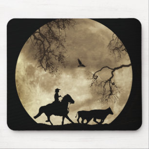 Country Western Cowboy Big Moon Riding Mouse Pad