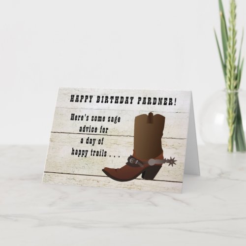 Country Western Cowboy Boot Fun Add Name Birthday Card