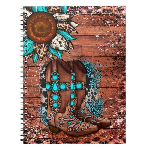Country Western Cowboy Boots and Flower Notebook