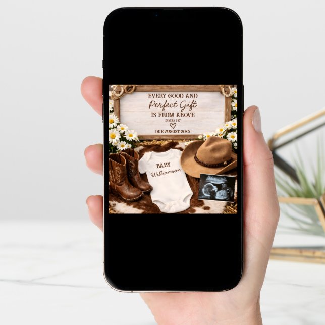 Country Western Cowboy Boots Baby Reveal Pregnancy Announcement (Front Digital)