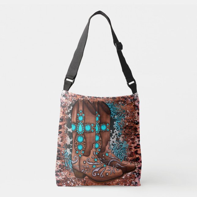 Country Western Cowboy Boots Crossbody Bag (Front)